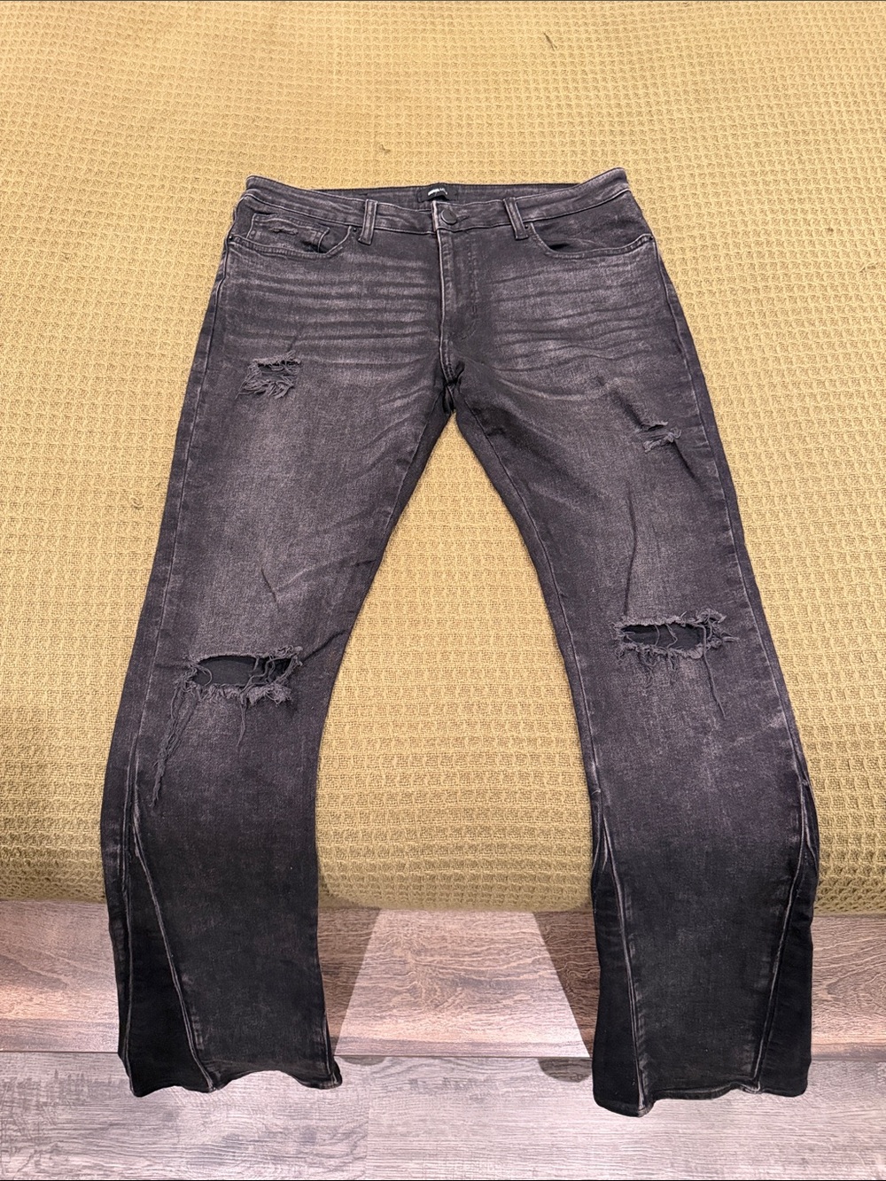 Fashion Nova Men's Black Distressed Bootcut Jeans
